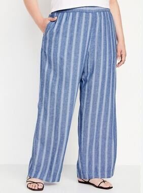 Old Navy Linen‎ Blend Wide Leg Pants Coastal XL Pull On Boho